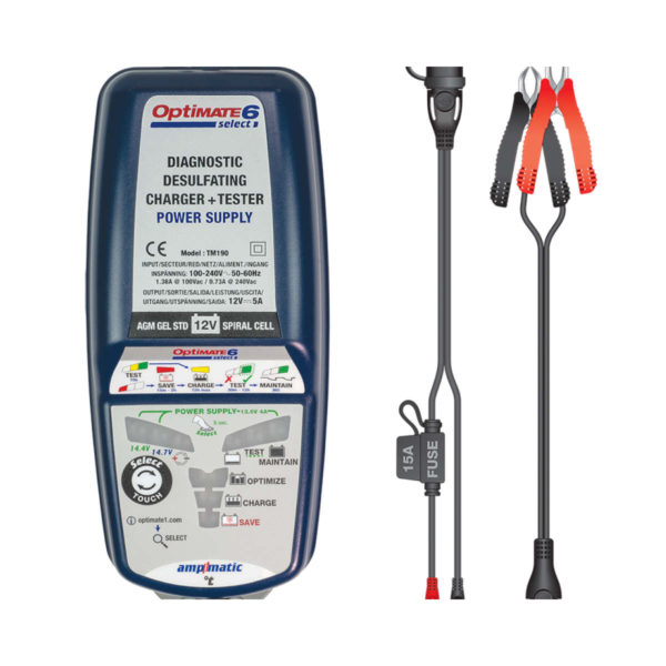OptiMate 6 Select TM-190 (9-Step Automatic 12V 5A Battery Charger (3 - 240 Ah), Battery Saving Charger & Maintainer) - POWER SUPPLY Function