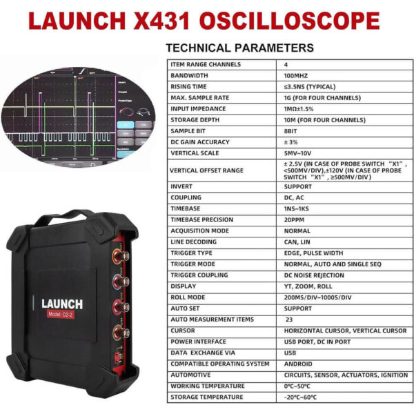 LAUNCH X431 O2-2 Oscilloscope Scopebox – 4 Channel Digital Automotive Tester for X431 PAD VII, PAD V, PAD III – High-Speed Diagnostics with 100MHz Bandwidth and Advanced Signal Analysis - Image 13