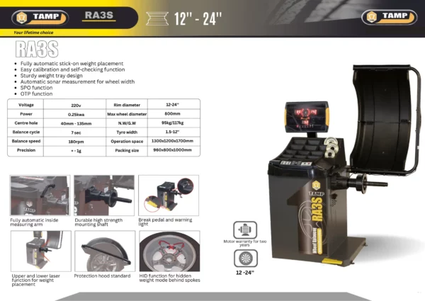 TAMP RA3S Fully Automatic Wheel Balancer for Passenger, Light Commercial, and Motorcycle Wheels - Image 3