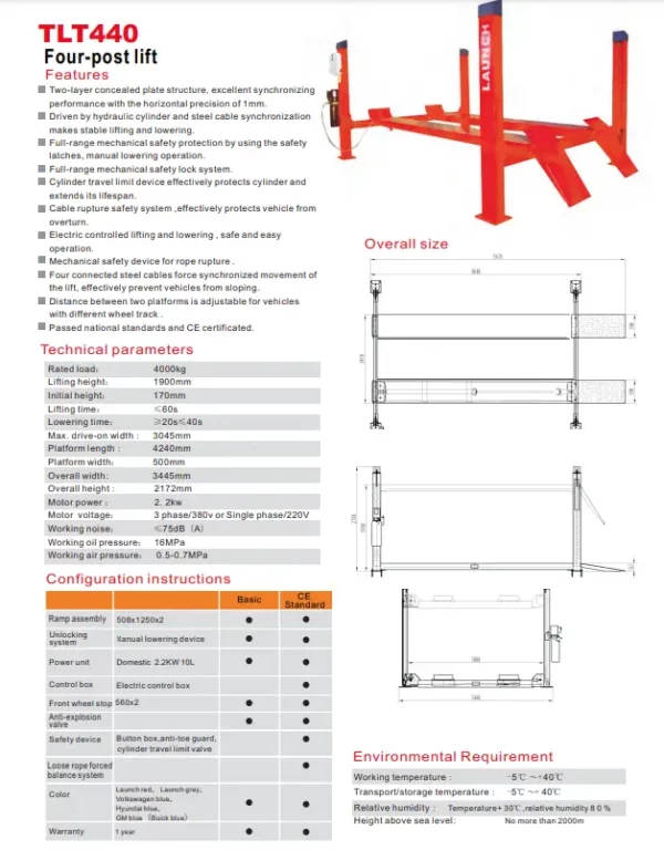 Launch TLT440 4-Post Service Lift – 4000KG Capacity | Professional Vehicle Maintenance Solution - Image 3