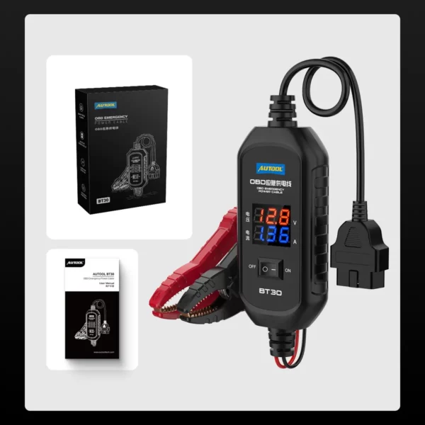 AUTOOL BT30 ECU Emergency Power Supply Cable, Voltage & Current Display, 3A Fuse, Insulated Clamp, 3-Year Warranty | ECU Memory Saver - Image 8