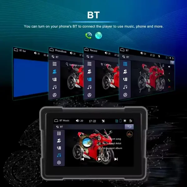 5" Motorcycle Portable CarPlay & Android Auto Dual Lens DVR Monitor, IP67 Waterproof with Front/Rear Camera | IOS & Android Compatible - Image 2