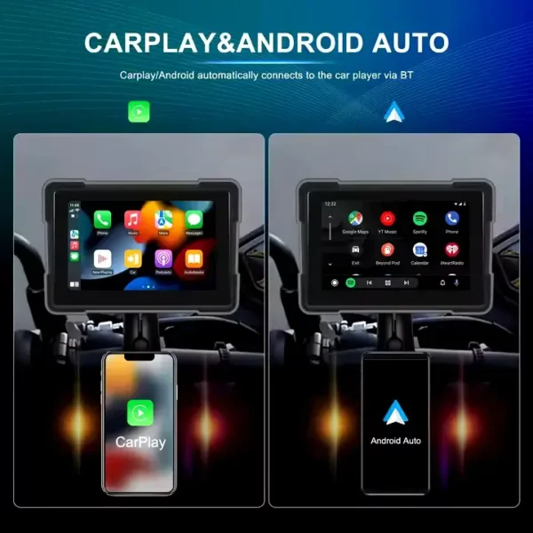 5" Motorcycle Portable CarPlay & Android Auto Dual Lens DVR Monitor, IP67 Waterproof with Front/Rear Camera | IOS & Android Compatible - Image 4