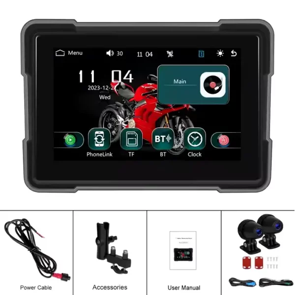 5" Motorcycle Portable CarPlay & Android Auto Dual Lens DVR Monitor, IP67 Waterproof with Front/Rear Camera | IOS & Android Compatible - Image 7