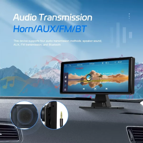 10.36" HD Portable CarPlay/Android Auto Screen with 1080P Front Camera, FM Transmission, and Bluetooth Support | IOS & Android Compatible - Image 4