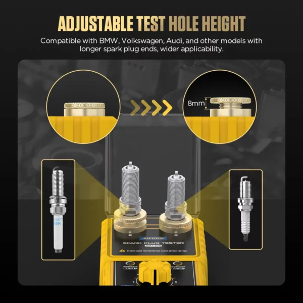 AUTOOL SPT105 Car Spark Plug Tester with Adjustable Test Hole Height, Dual-Hole Design, RPM Simulation, and Protective Cover for 12V Spark Plugs - Image 6