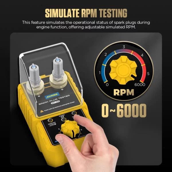 AUTOOL SPT105 Car Spark Plug Tester with Adjustable Test Hole Height, Dual-Hole Design, RPM Simulation, and Protective Cover for 12V Spark Plugs - Image 7