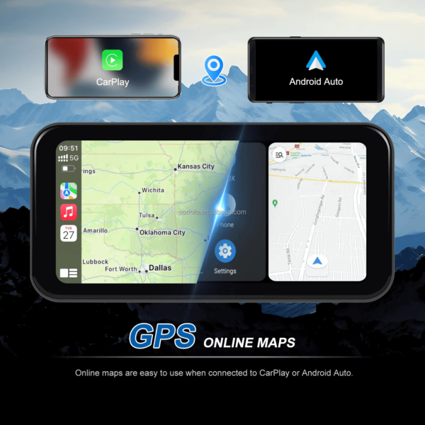 6.25" Portable Wireless Motorcycle DVR | CarPlay & Android Auto | IP67 Waterproof & Dustproof | Steering Wheel Control | IPS LCD Display - Image 5