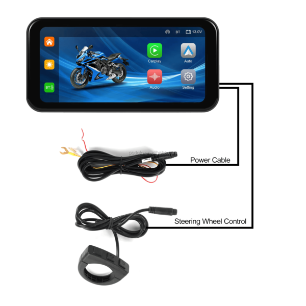6.25" Portable Wireless Motorcycle DVR | CarPlay & Android Auto | IP67 Waterproof & Dustproof | Steering Wheel Control | IPS LCD Display - Image 16