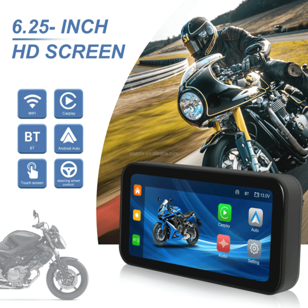 6.25" Portable Wireless Motorcycle DVR | CarPlay & Android Auto | IP67 Waterproof & Dustproof | Steering Wheel Control | IPS LCD Display - Image 2