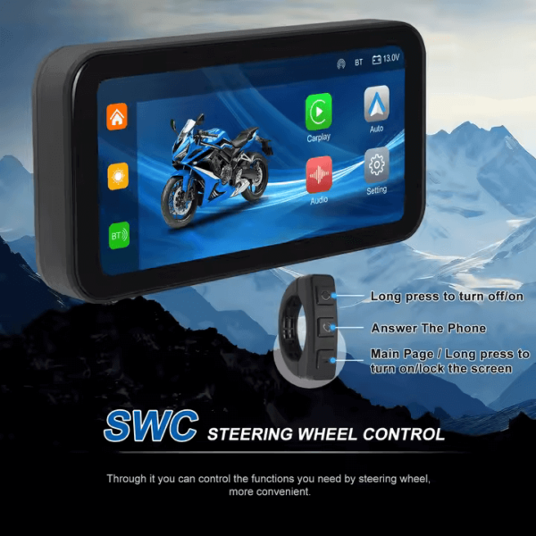 6.25" Portable Wireless Motorcycle DVR | CarPlay & Android Auto | IP67 Waterproof & Dustproof | Steering Wheel Control | IPS LCD Display - Image 10