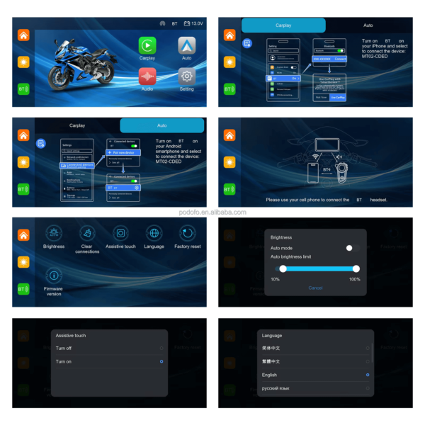 6.25" Portable Wireless Motorcycle DVR | CarPlay & Android Auto | IP67 Waterproof & Dustproof | Steering Wheel Control | IPS LCD Display - Image 12