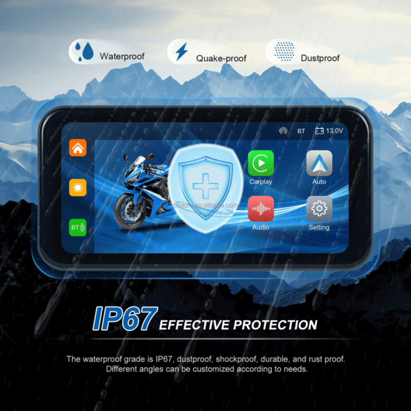 6.25" Portable Wireless Motorcycle DVR | CarPlay & Android Auto | IP67 Waterproof & Dustproof | Steering Wheel Control | IPS LCD Display - Image 9