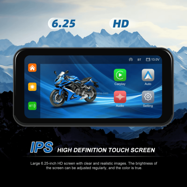 6.25" Portable Wireless Motorcycle DVR | CarPlay & Android Auto | IP67 Waterproof & Dustproof | Steering Wheel Control | IPS LCD Display - Image 7