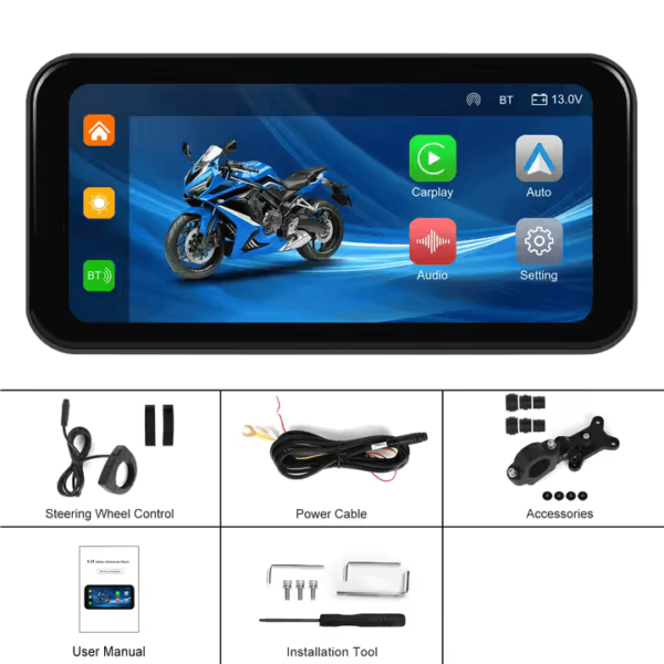 6.25" Portable Wireless Motorcycle DVR | CarPlay & Android Auto | IP67 Waterproof & Dustproof | Steering Wheel Control | IPS LCD Display - Image 14